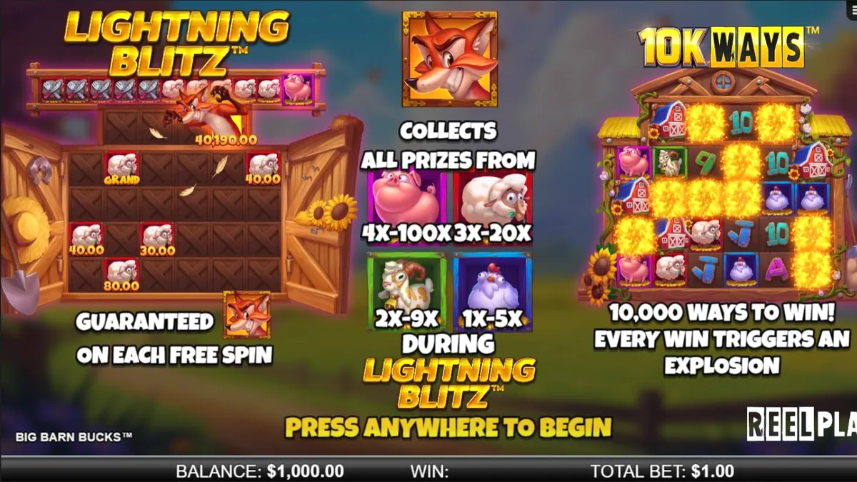 Tampilan visual slot Big Barn Bucks dengan tema peternakan yang ceria