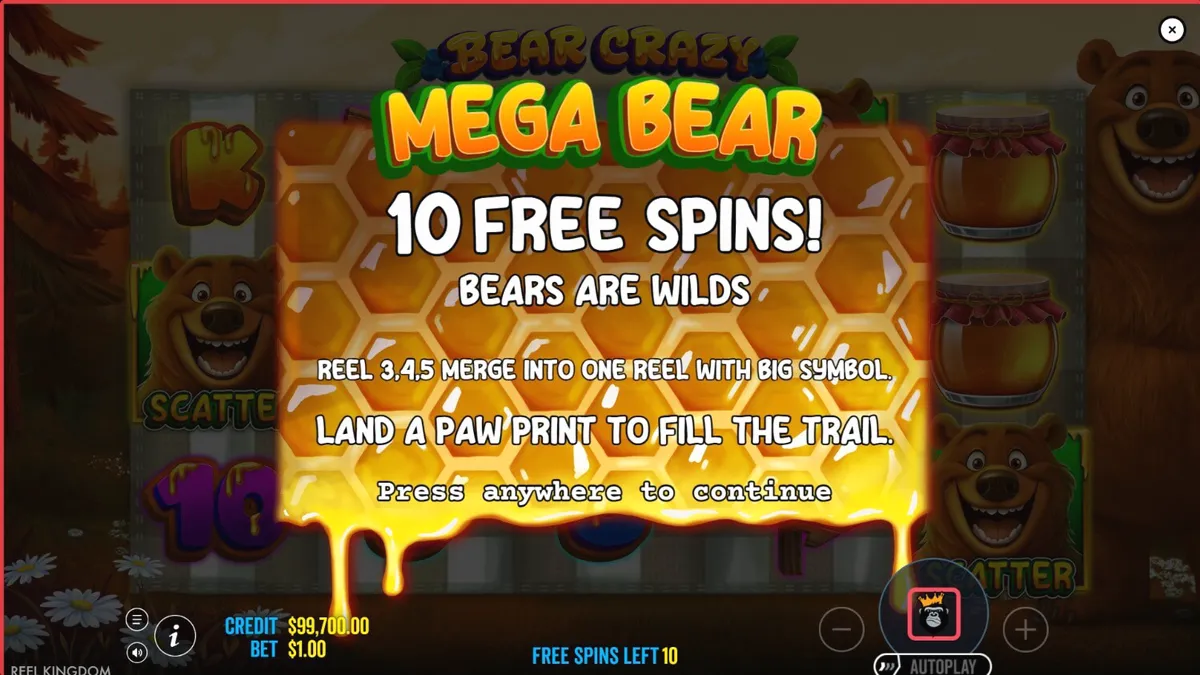 Pemandangan hutan cerah dengan simbol bertema piknik di slot Bear Crazy