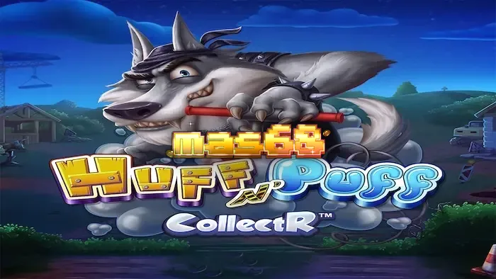 Tampilan visual karakter babi dan serigala dalam permainan slot Huff N' Puff CollectR